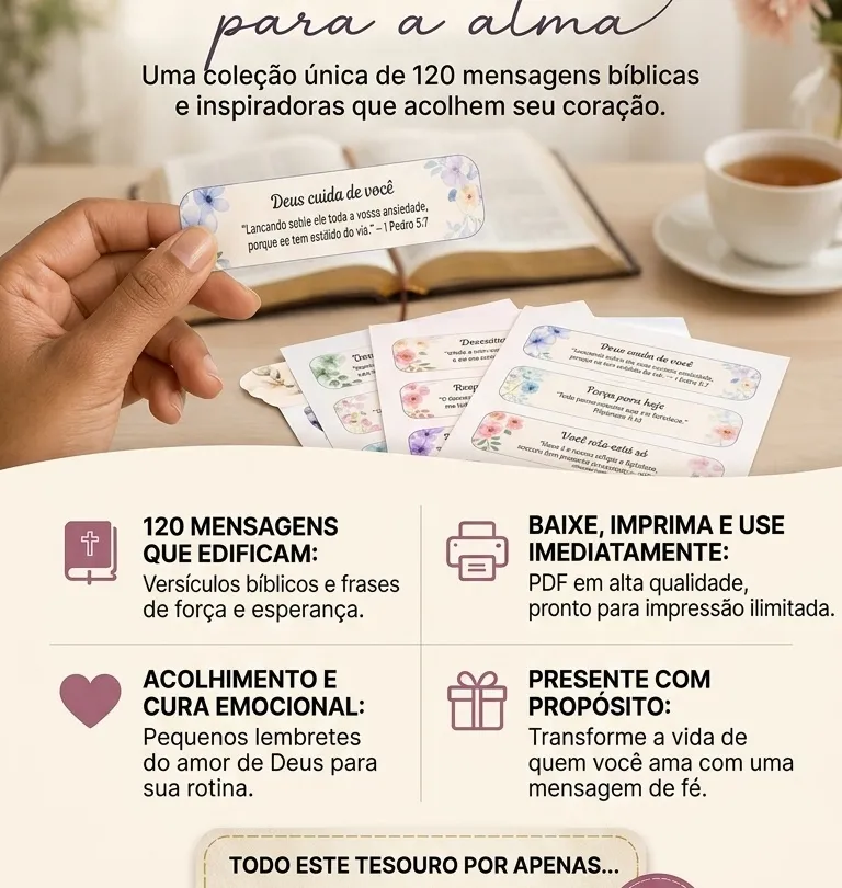 Kit Completo 120 Curativos para a Alma com Bíblia e Chá